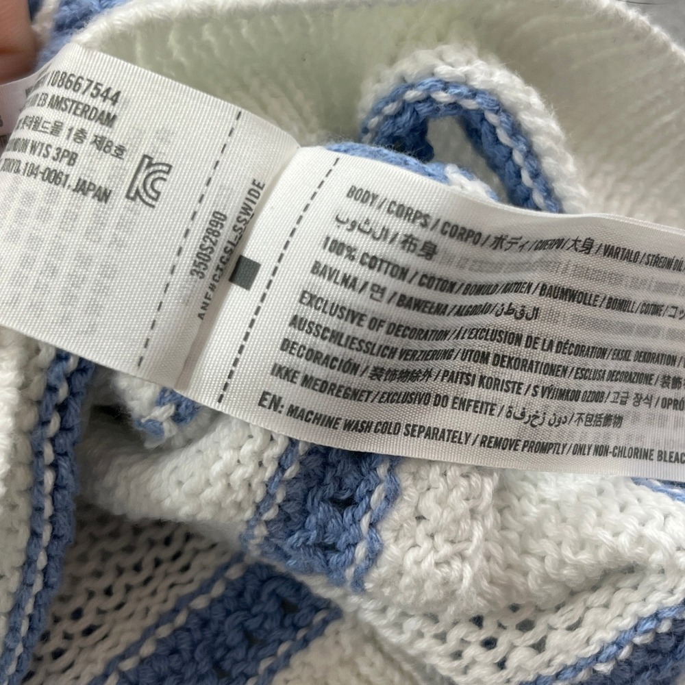 NEW Hollister Sweater Womens L White Blue Striped Cropped Pointelle Knit Cotton - Picture 8 of 9